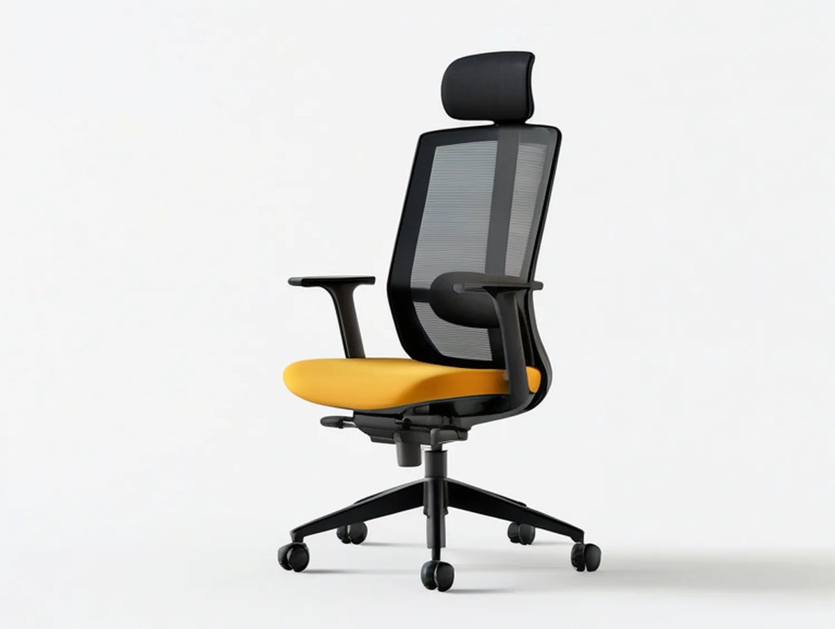 Ergonomic Mesh Office Chair with Headrest, Adjustable Lumbar Support and Armrests, Yellow/Black, 25.6 x 25.6 x 47.2-51.2 in