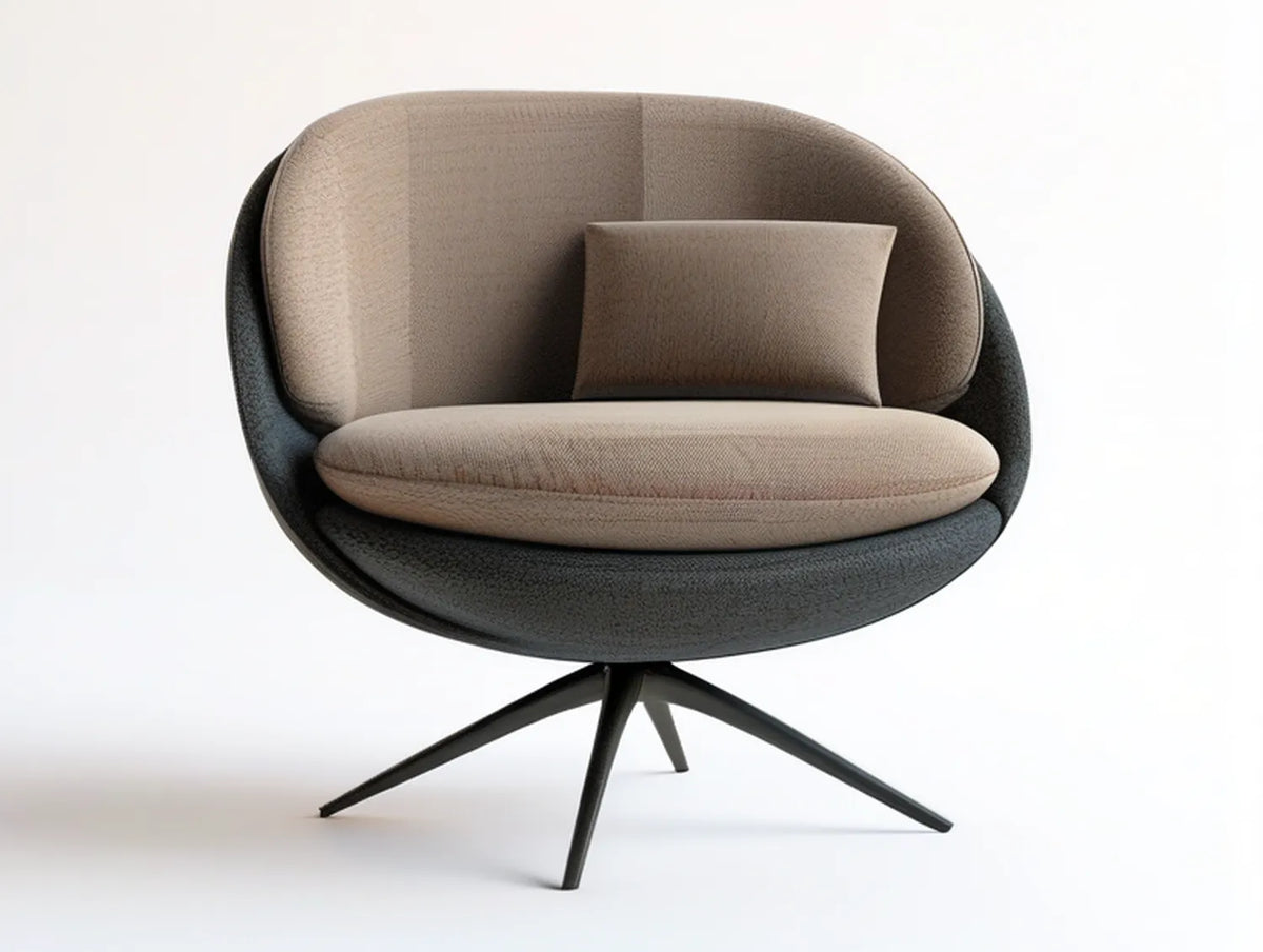 33 x 31 x 33 in Round Barrel Lounge Chair with Lumbar Pillow, Taupe, Charcoal and Black