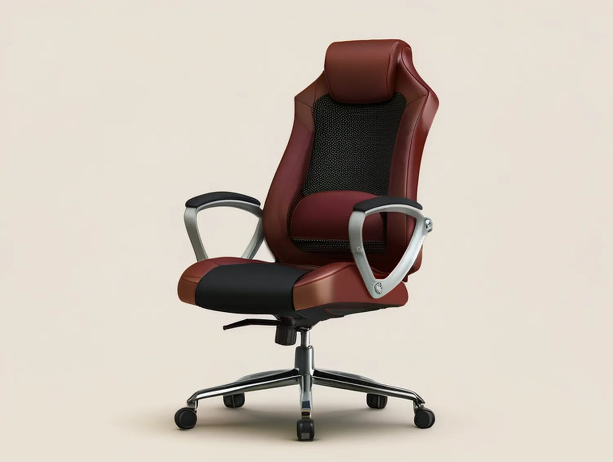 Ergonomic High-Back Executive Chair, Burgundy/Black/Silver, 26.4 x 26.4 x 47.2-51.2 in