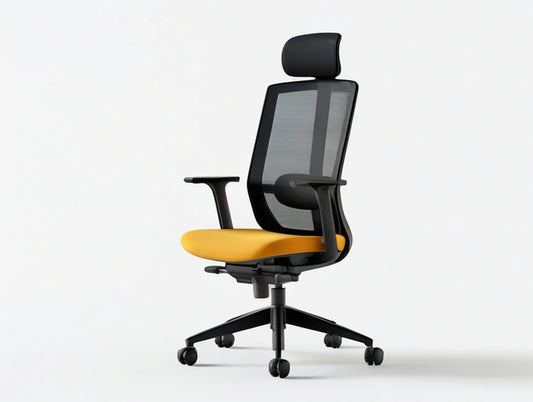 Ergonomic Mesh Office Chair with Headrest, Adjustable Lumbar Support and Armrests, Yellow/Black, 25.6 x 25.6 x 47.2-51.2 in
