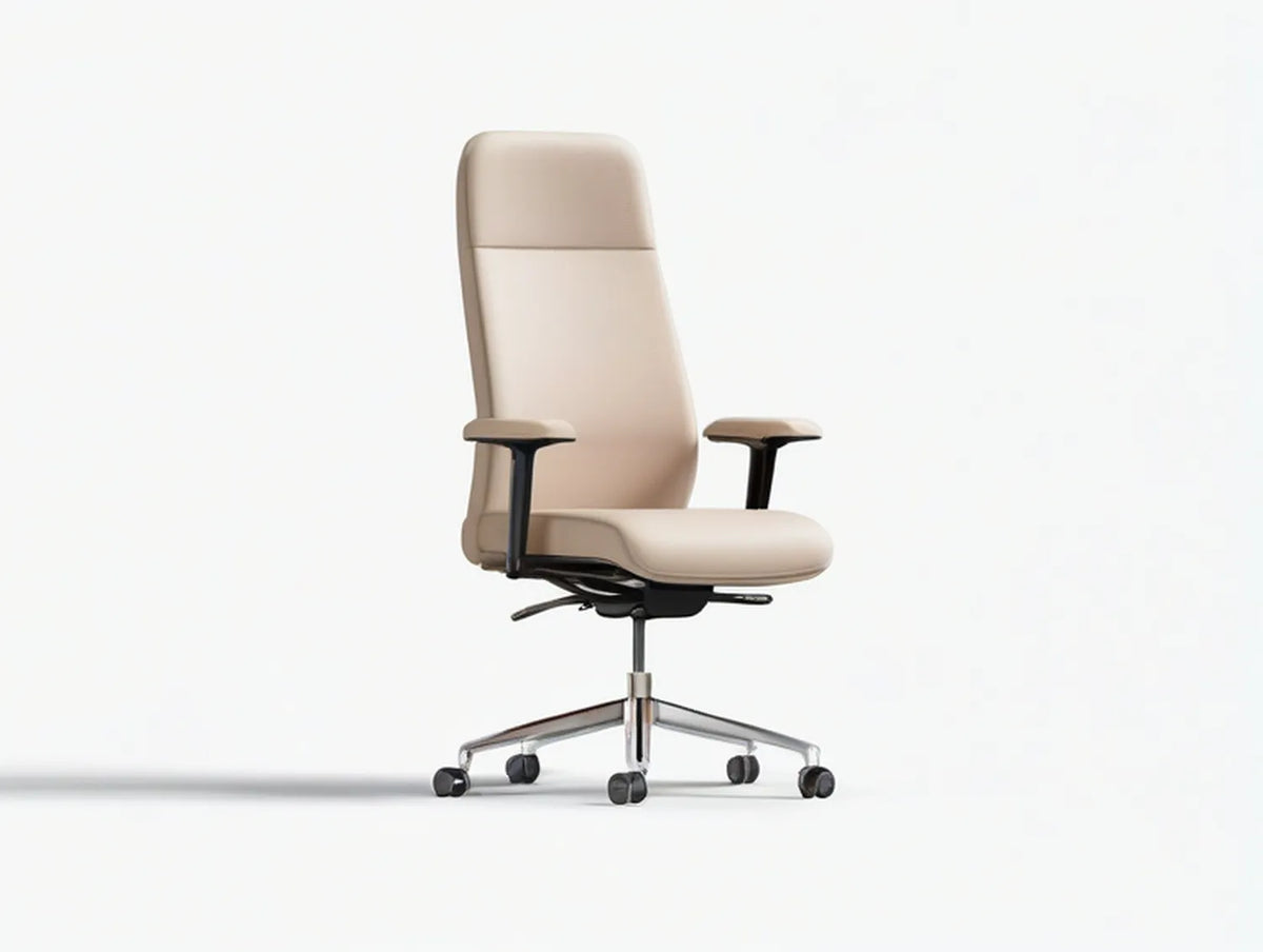Beige High-Back PU Leather Executive Office Chair, 26 x 28 x 45.5-49.5 in