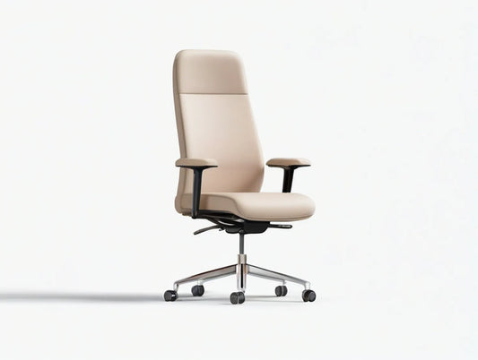 Beige High-Back PU Leather Executive Office Chair, 26 x 28 x 45.5-49.5 in